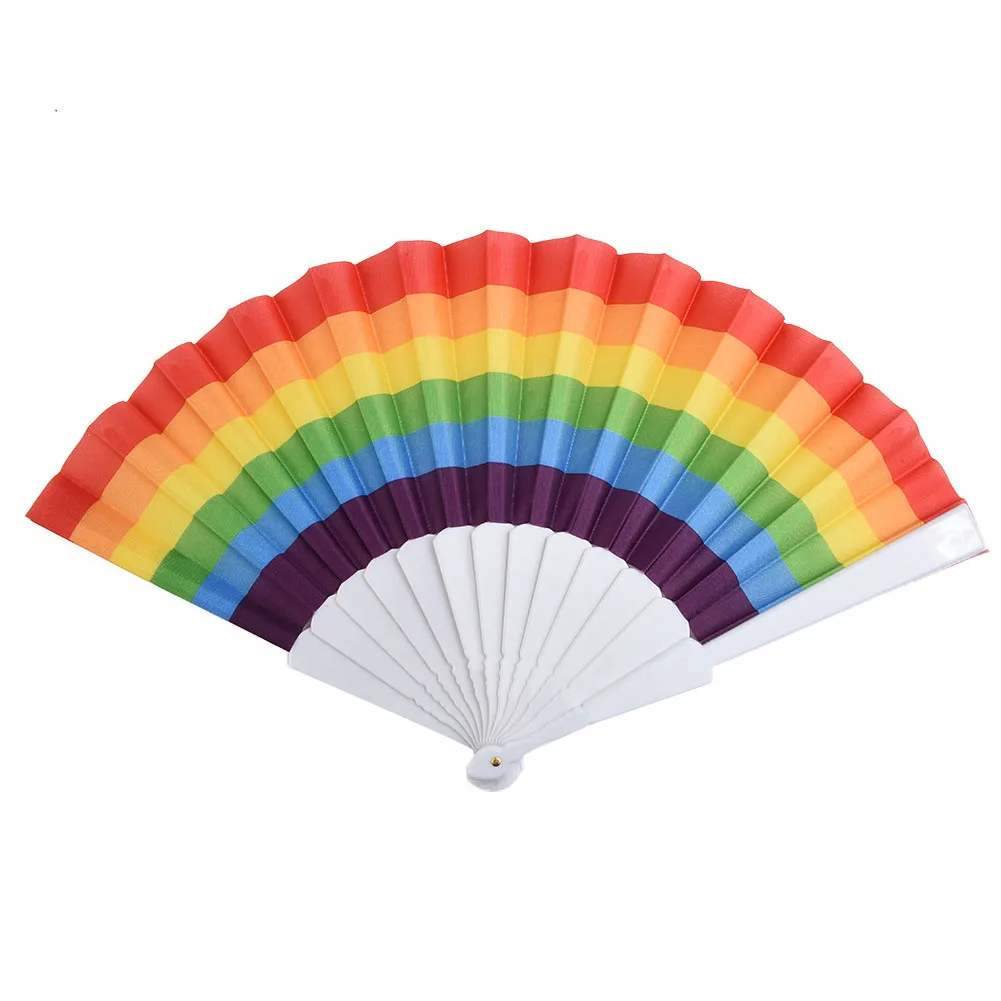 

1pc Rainbow Handheld Folding Fan 42CM Gay Pride Fan Spanish Rainbow Folding Dance Performance Home Decoration Fan abanico