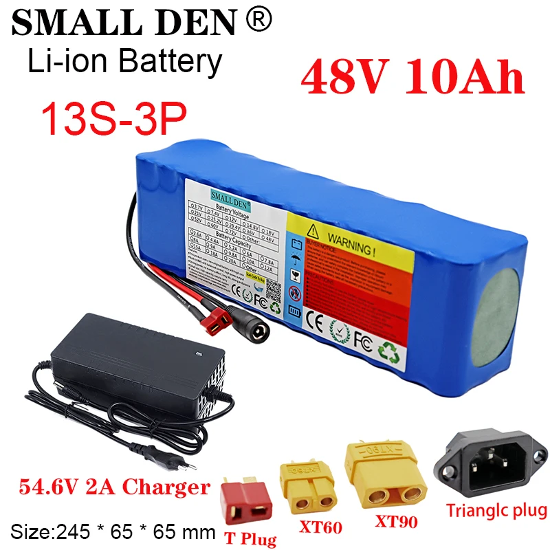 

Литий-ионный аккумулятор 48 в 10 Ач 18650 + зарядное устройство 54,6 в 2 а 13s 3p со встроенным BMS для мотоциклетного электрического велосипеда 300-800 Вт ...