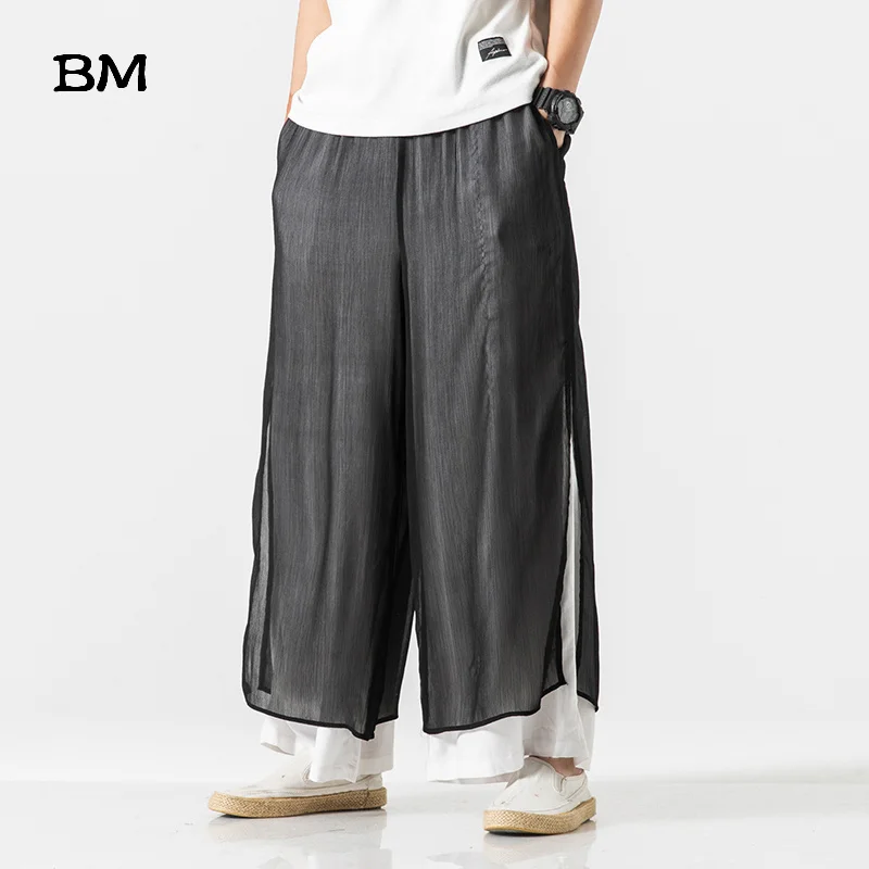 Брюки Hanfu в китайском стиле из хлопка и льна костюм Тан лоскутные брюки с широкими