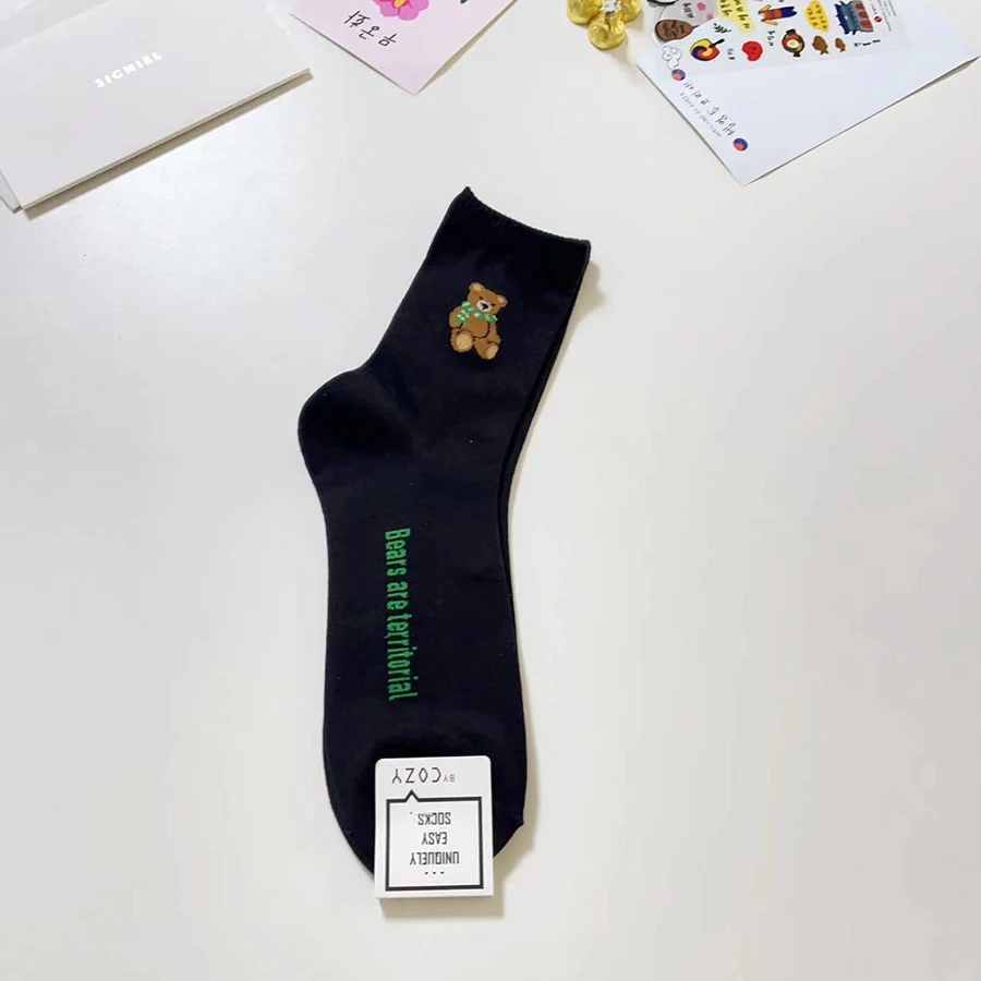 Качественные мужские носки с медведем и джентльменским дизайном из смеси хлопка