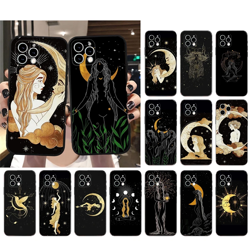 

Phone Case For iphone 14 Pro Max 13 12 11 Pro Max XS XR X 12mini 7 8 Plus SE Witches Moon Tarot Moon Goddess Case Funda