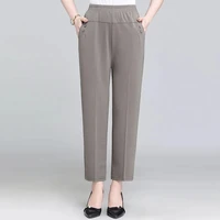 summer thin nine point pants 2022 fashion loose high waisted straight leg pants middle aged mother wear large size casual pants