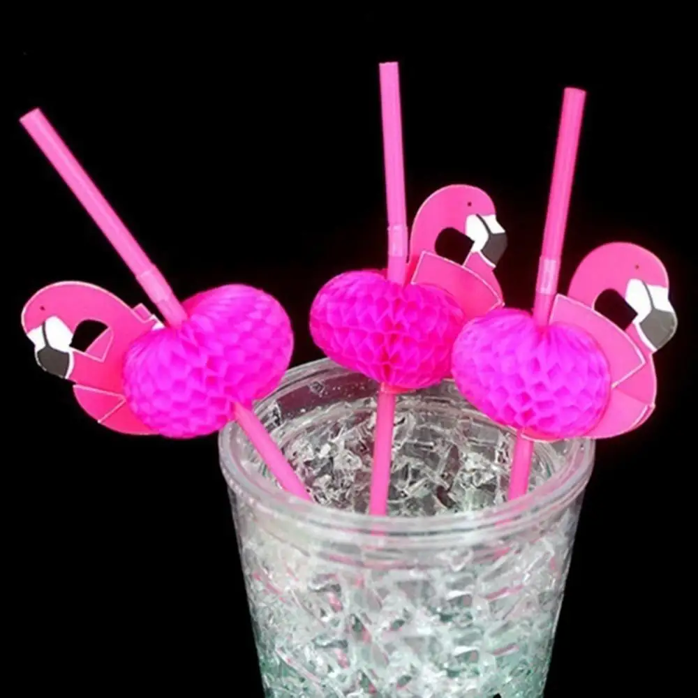 

50 Pcs Bendable Flamingo Cocktail Drinking Straws Tropical Umbrella Hawaiian Wedding Jungle Paper Straw Summer Pool Party Supply