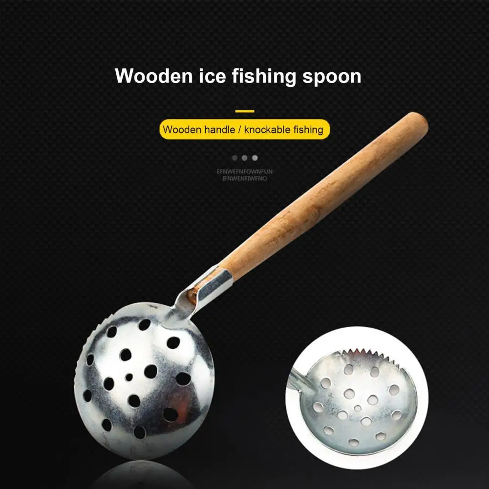 

Cold-Resistant Ice Fishing Strainer Hollow Comfortable High Quality Winter Fishing Strainer Scoop Wood Handle Skimmer