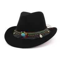 trend unisex flat brim wool felt cowboy hat for mens jazz fedora hat with belt luxury women fashmens hats for wedding top hats
