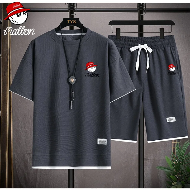 Malbon Summer Men's 2-Piece T-shirt Top+Shorts Sportswear Fashion Printing Loose Harajuku Style Street Apparel Casual Golf Set