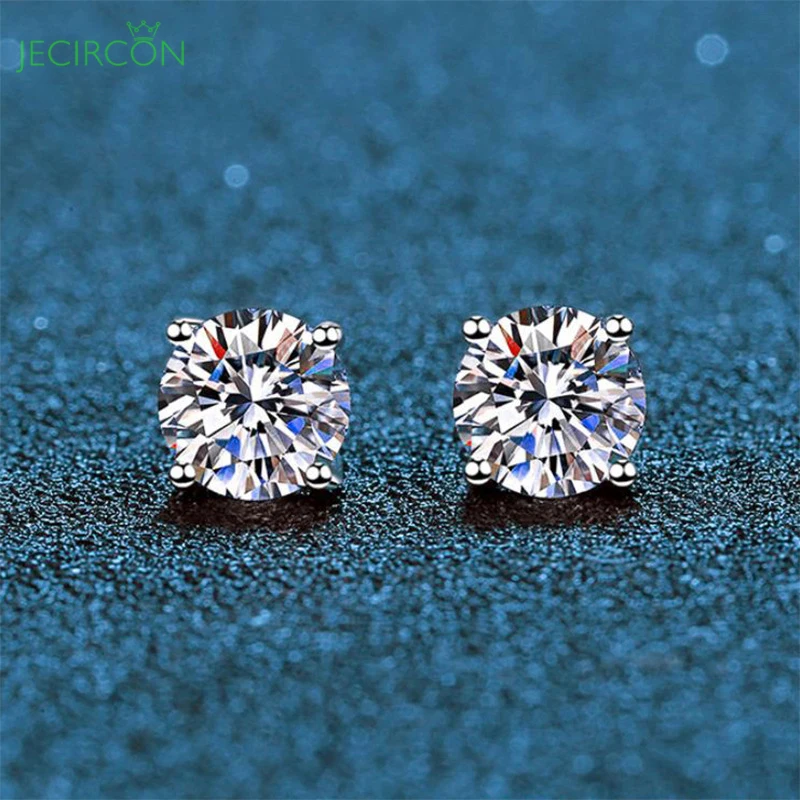 JECIRCON D Color 0.3-3ct Moissanite Stud Earrings for Women 925 Sterling Silver Classic Platinum-plated Simple Earrings Jewelry