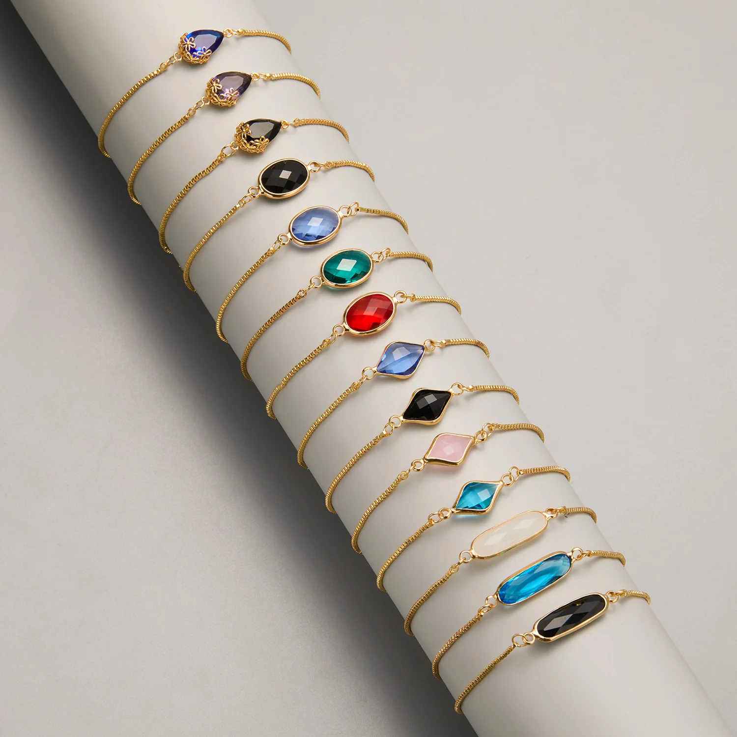 

Multi-color Zircon Bracelet For Women Party Gifts Gold Color Fashion Ellipse Water-drop Shape Chain Bracelet Jewelry Accessories