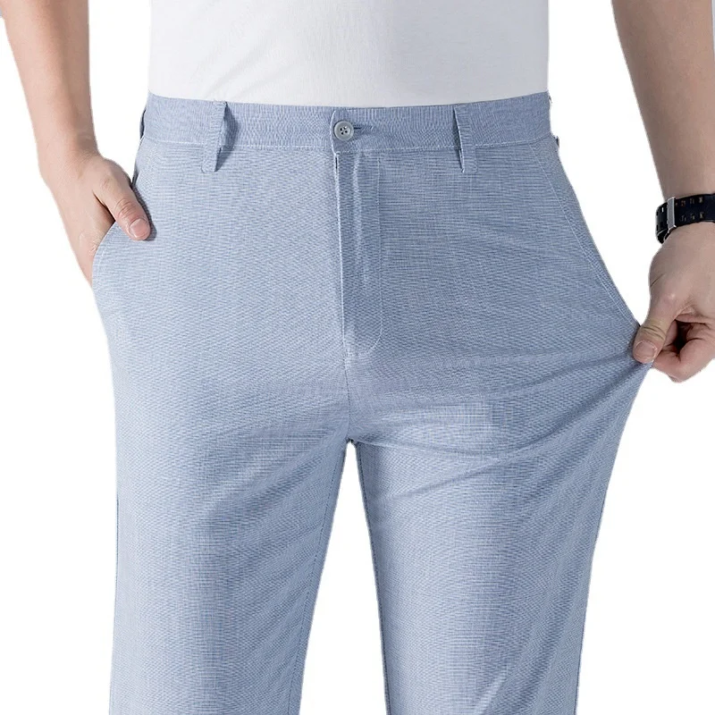 

Linen Cotton Casual Pants Thin Summer Korea Style Clothing Regular Fit Long Trousers for Men Blue Khaki 2022 New Fashion
