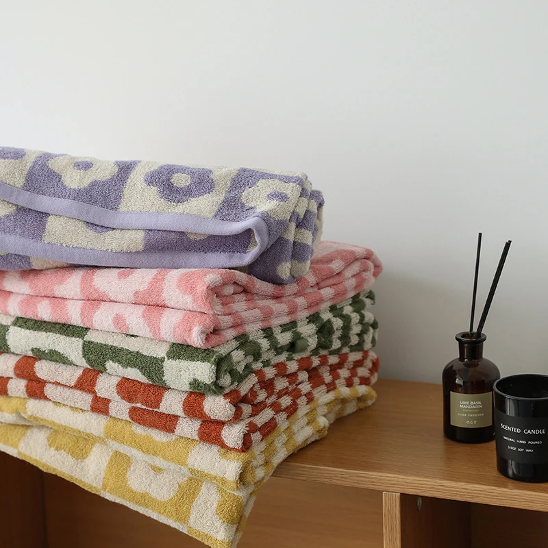 

Retro Plaid Pure Cotton Beach Bath Towel Striped Absorbent Face Bathroom Towel Sets Home Hotel Outdoor Comfortable Towels