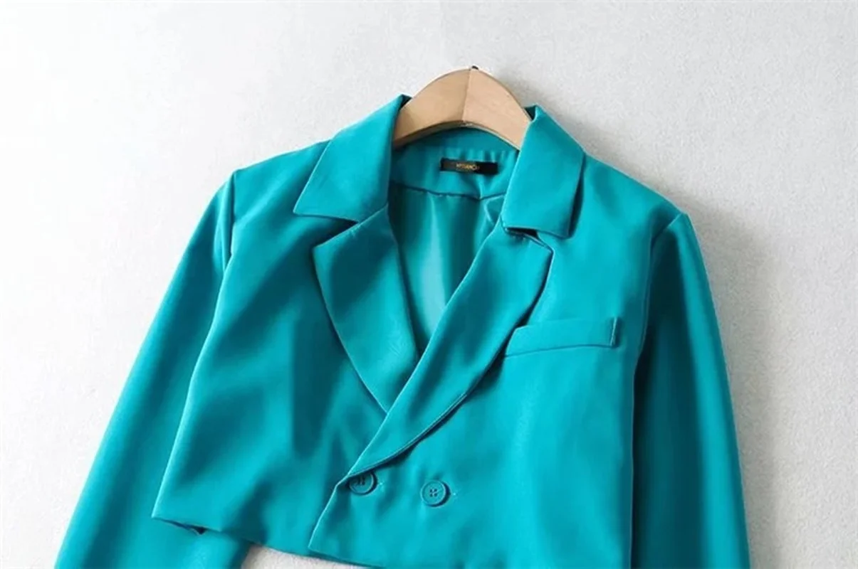 Casual Short Blazer Suit Women Simple Solid Colors Double Breasted Blazer Y2k Girl Cute Fashion Jacket Office Commute Clothing