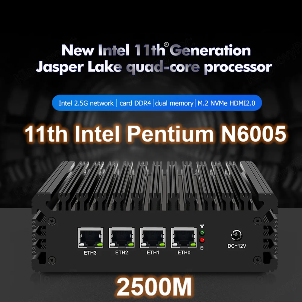 N6005 N5105 N5095 2.5G pfSense Router 11th Intel CPU 4*Intel i225 2500M Lan 2*DDR4 NVMe SSD Fanless Mini PC OPNsense Firewall