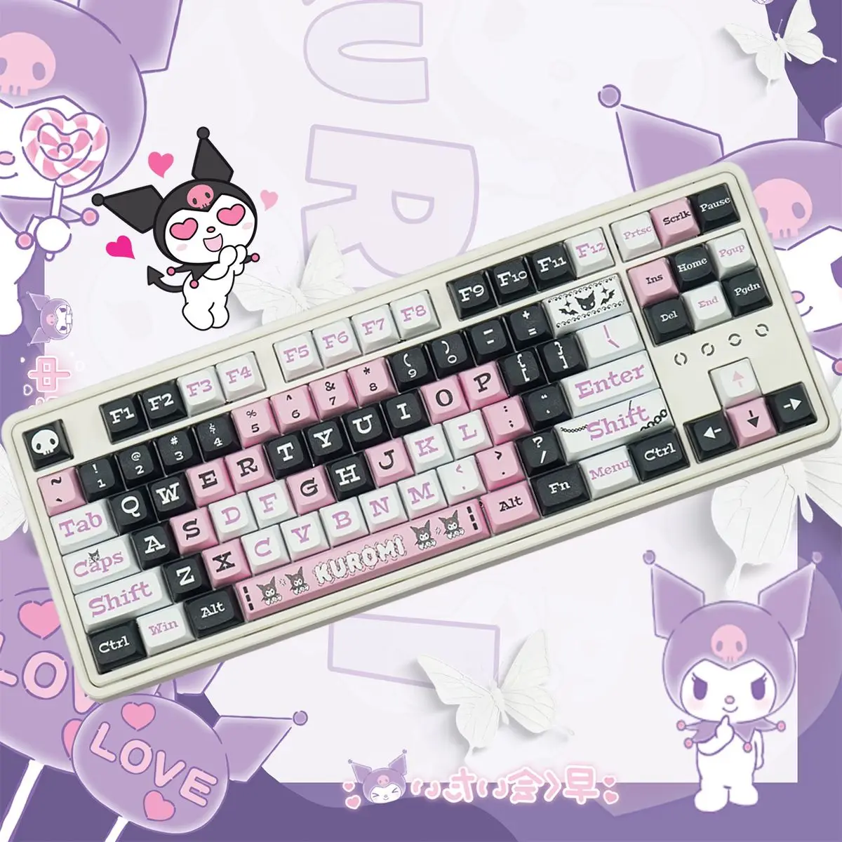 127 клавиш мультфильм Kuromi PBT персональный хвост игры XDA высота Смола колпачки для механической клавиатуры Cherry MX колпачок для клавиатуры