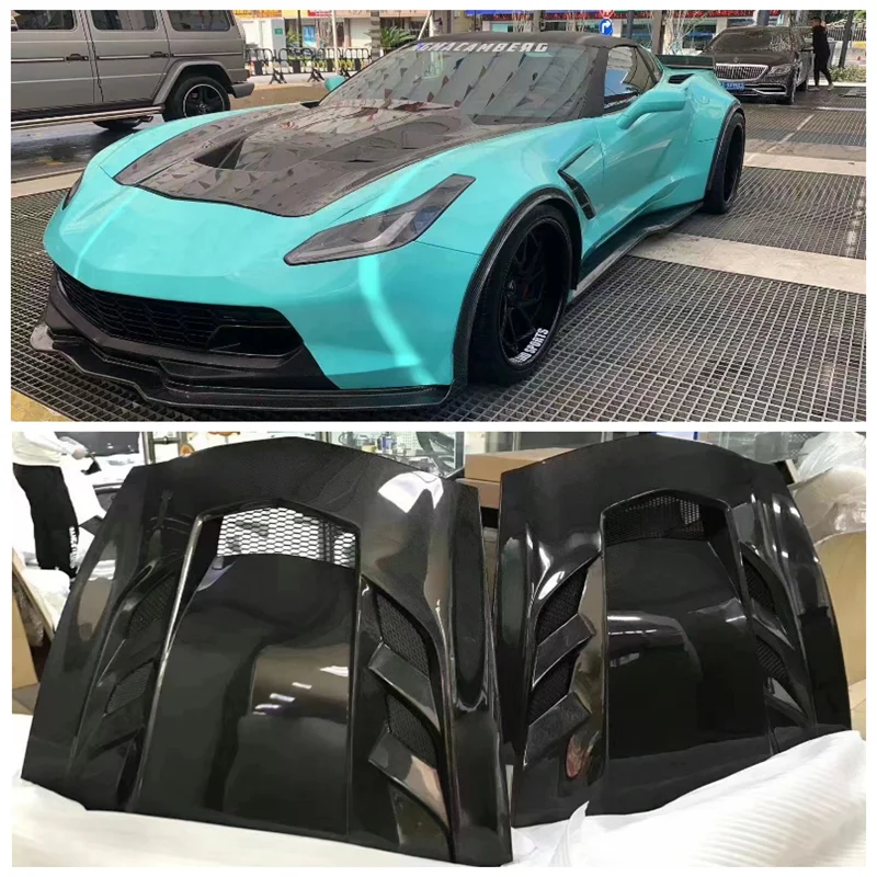 

For Chevrolet Corvette C7 2014 2015 2016 2017 High Quality Carbon Fiber Front Splitter Bumper Engine Hood Vent Cover Decorative