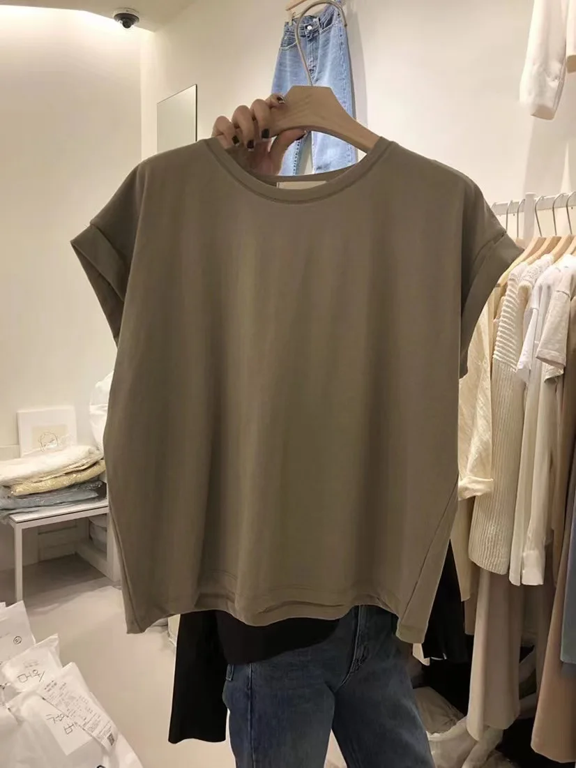 

Новинка весна-лето 2023 модная футболка Jyate Женская свободная однотонная универсальная рубашка с круглым вырезом простой спортивный топ с коротким рукавом