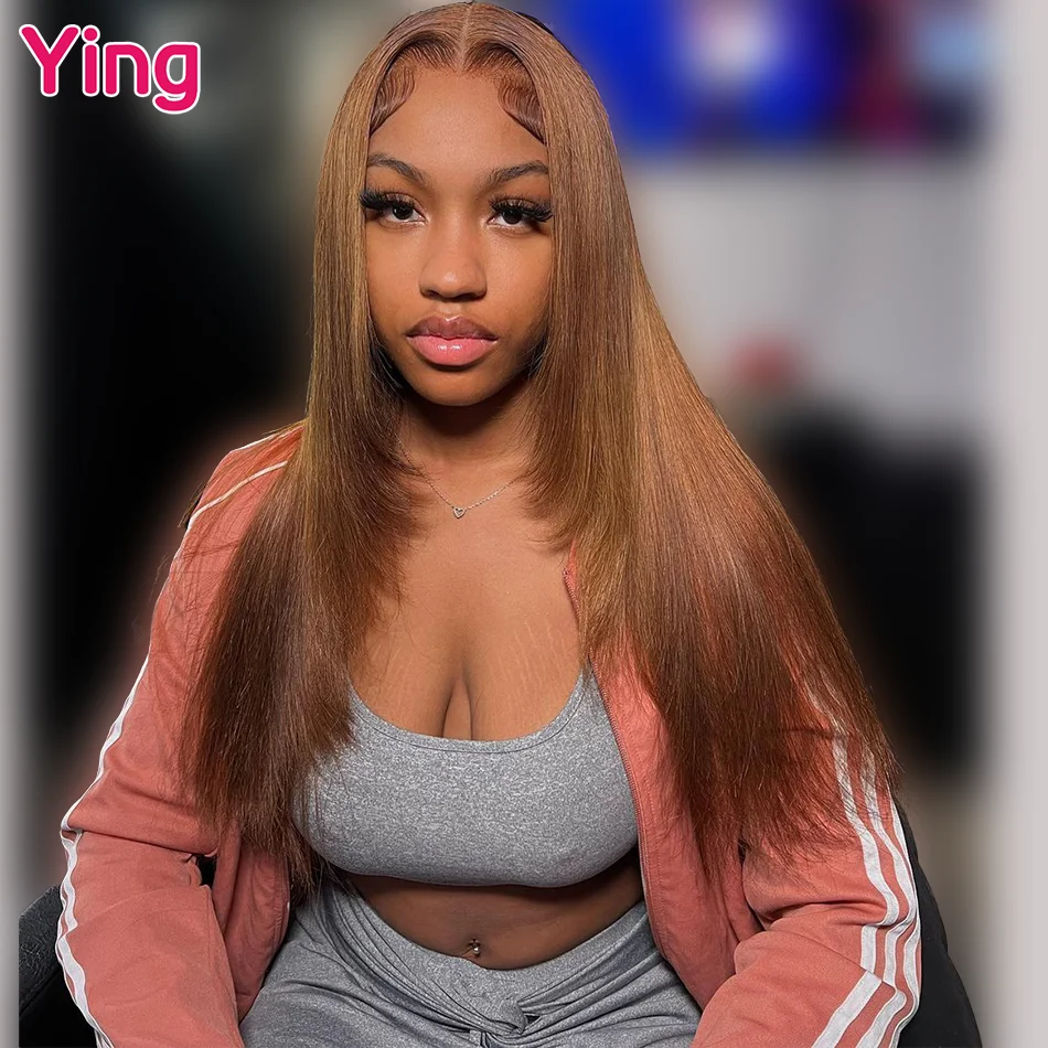 

Парик кружевной фронтальный Ying Hair, Имбирно-коричневый, 13x 6, предварительно выщипанный, прямой, 13x 4, парик из человеческих волос, 5x5, прозрачный парик на сетке