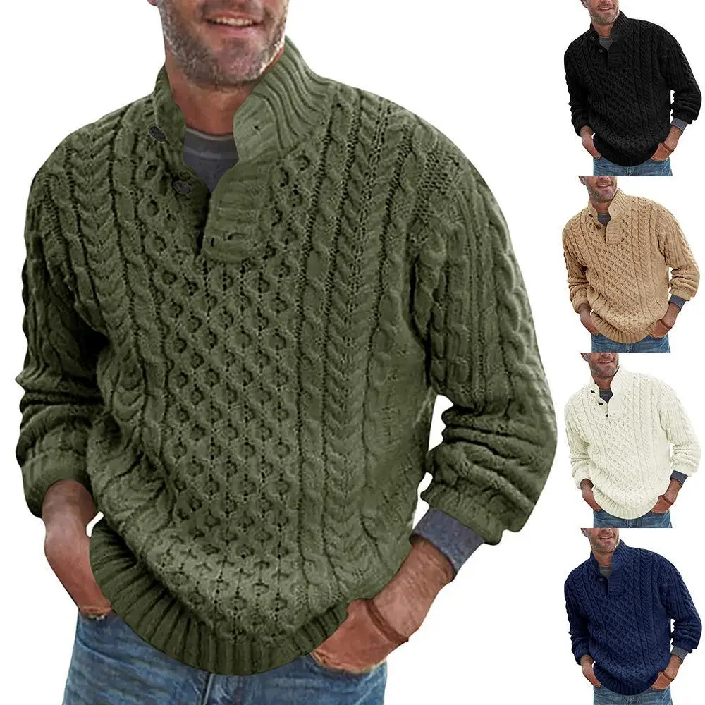 

Men's solid color semi-turtleneck slim long-sleeved knit sweater