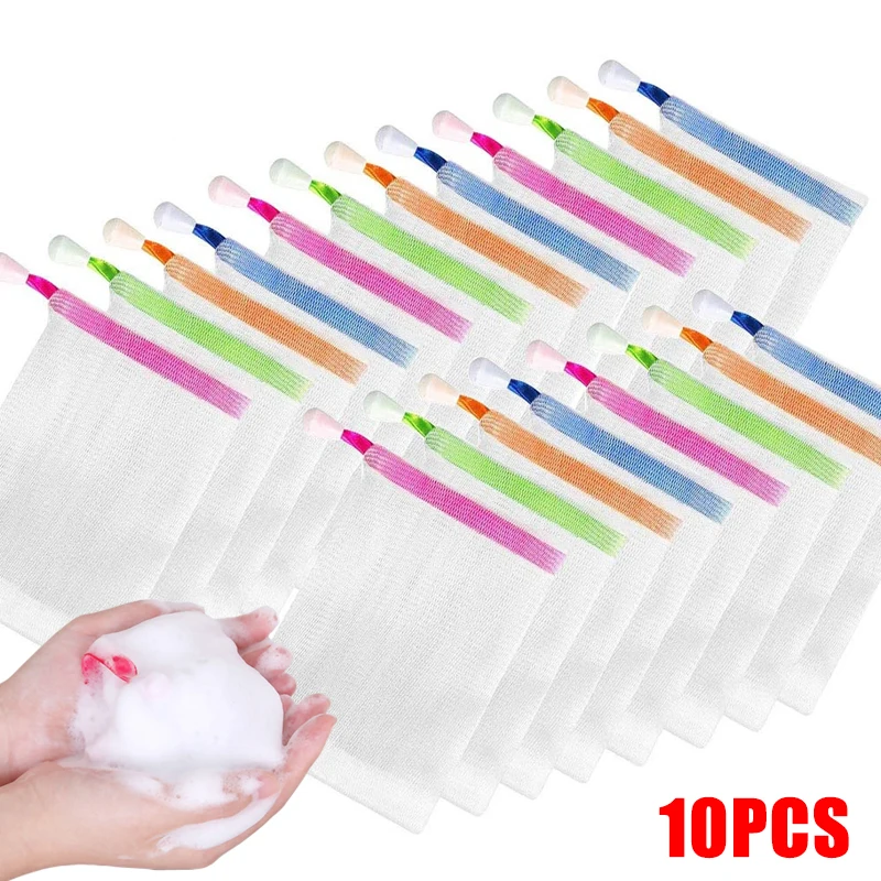 

10PCS Nylon Soap Bags Hangable Shower Gel Facial Cleanser Foaming Mesh Bags Body Bath Cleanser Bubble Net Bags Cleaning Tools