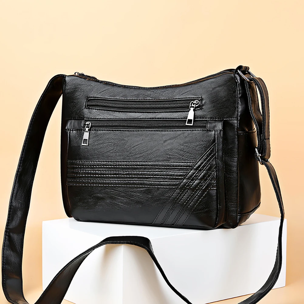 

Модная женская сумка через плечо из мягкой кожи, простые однотонные сумки для мам, Женский кошелек на молнии с несколькими карманами, дизайн...