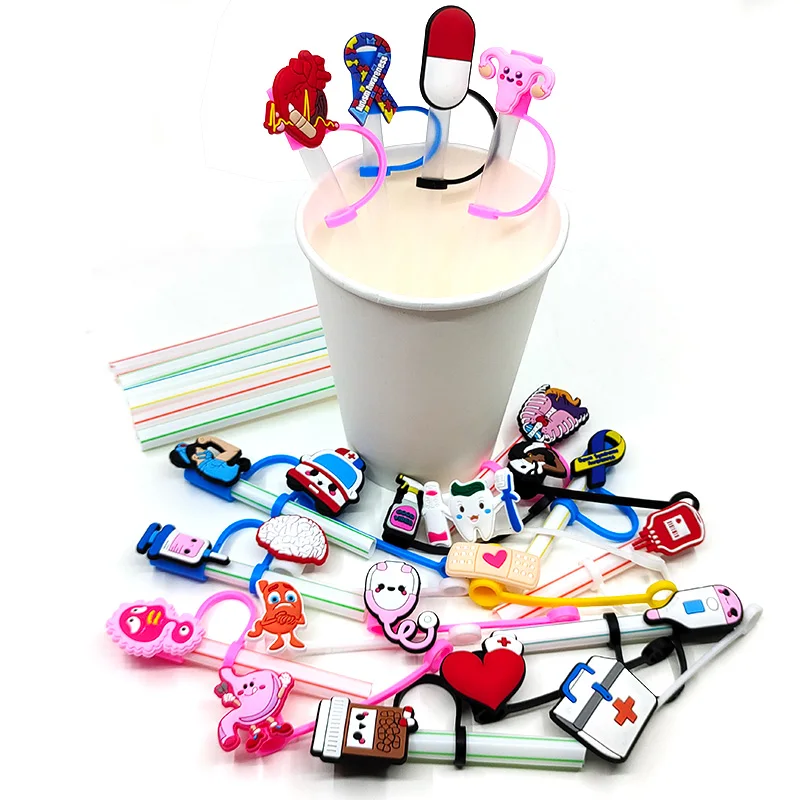 

1PCS PVC Straw Toppers Cute Medical Tools Lovely Organ Pattern Straw Charms Airtight Dust Cap Splash Proof Drinking Straw Cover