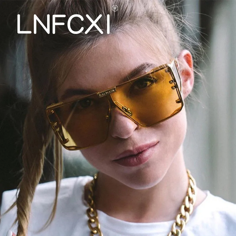 

Большие квадратные Роскошные брендовые солнцезащитные очки LNFCXI в стиле ретро для мужчин и женщин с защитой от ультрафиолета Uv400, винтажные ...