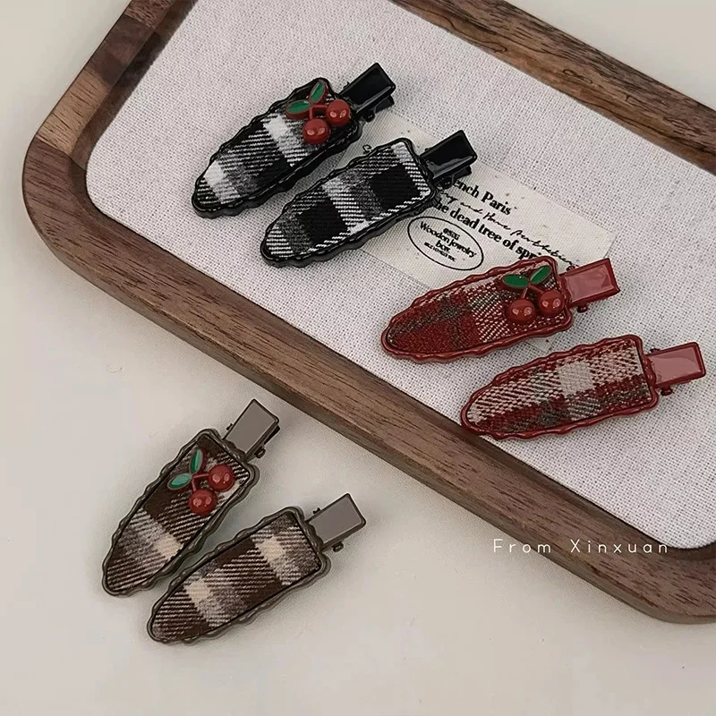 Заколка для волос в клетку Cherry Flat No Crease женщин и девочек милое украшение боковая