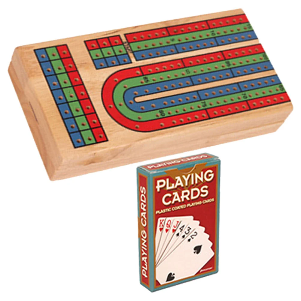 

Cribbage Board Traditional Game Solid Wood Set With Playing Card Wooden Reusable Decorative Cards Accessories