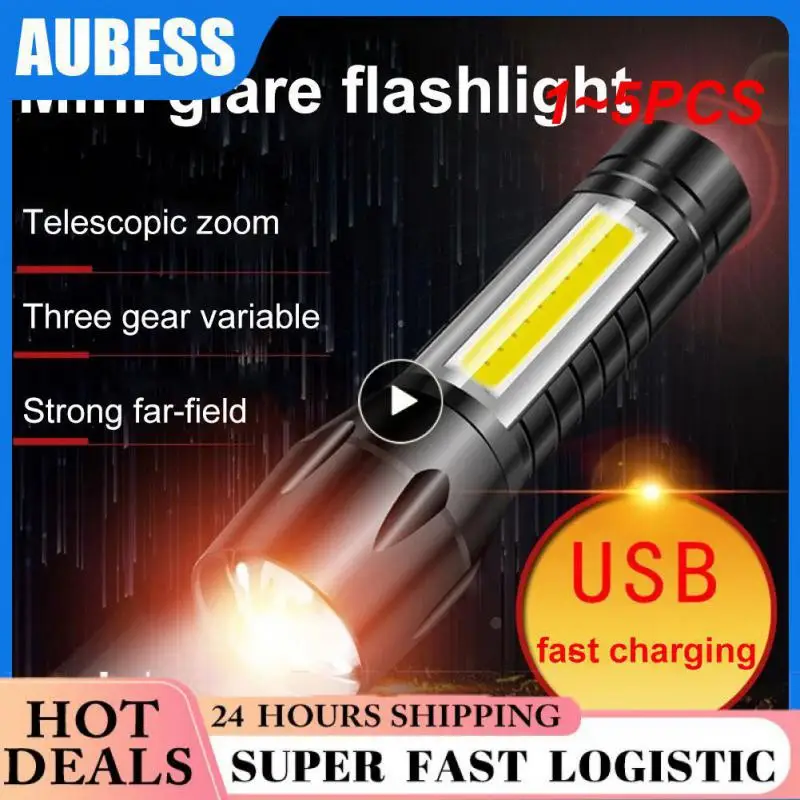 

1~5PCS Zoom Mini Led Flashlight XP-G Q5 Flash Light Torch Lantern Portable rechargeable Glare COB Flashlight Outdoor Camping