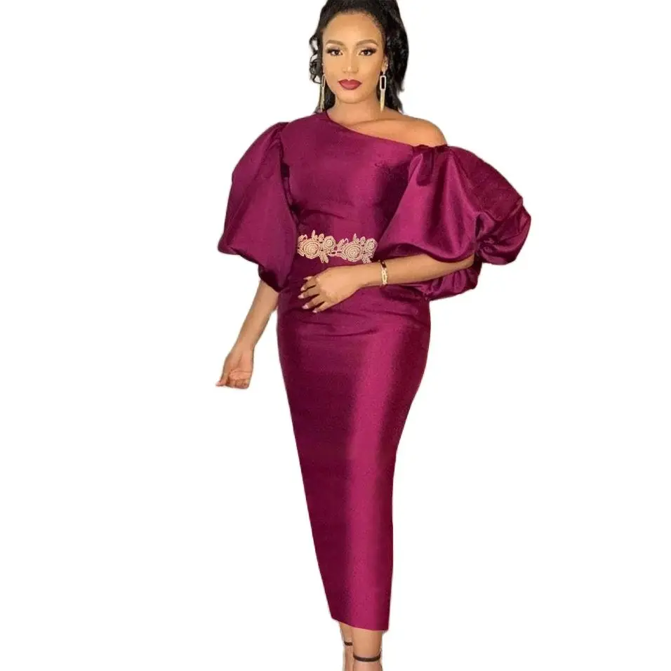 

Large Size Women Evening Dresses Embroidery Lantern Sleeve Wedding Party Dress Christmas Celebrity Cocktail Communion Prom Gown