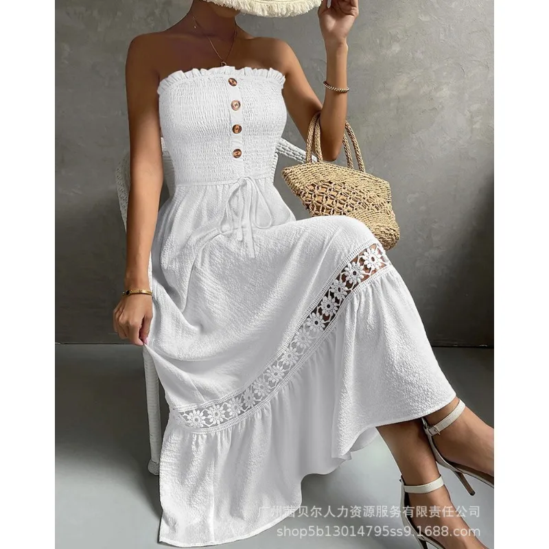 

Summer Autumn Corset Vacation Dress for Women 2023 Y2K INS Chic Clothes Elegant Off Shoulder High Waist Long Bohemian Dress