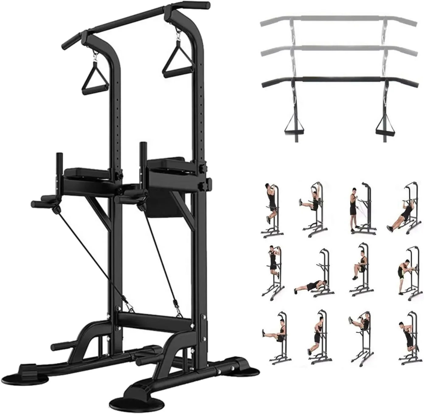 

Tower Dip Bar Station Pull Up Bar Stand for Home Gym Adjustable Strength Training Fitness Equipment 330 LBS with Backrest