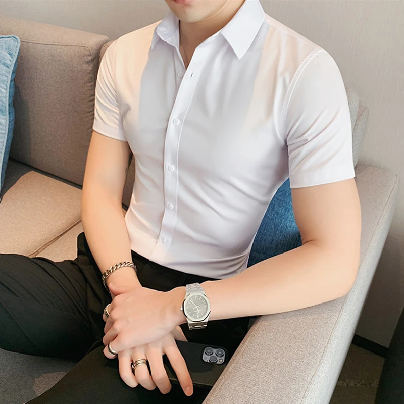 Рубашка мужская с коротким рукавом деловая Повседневная приталенная на