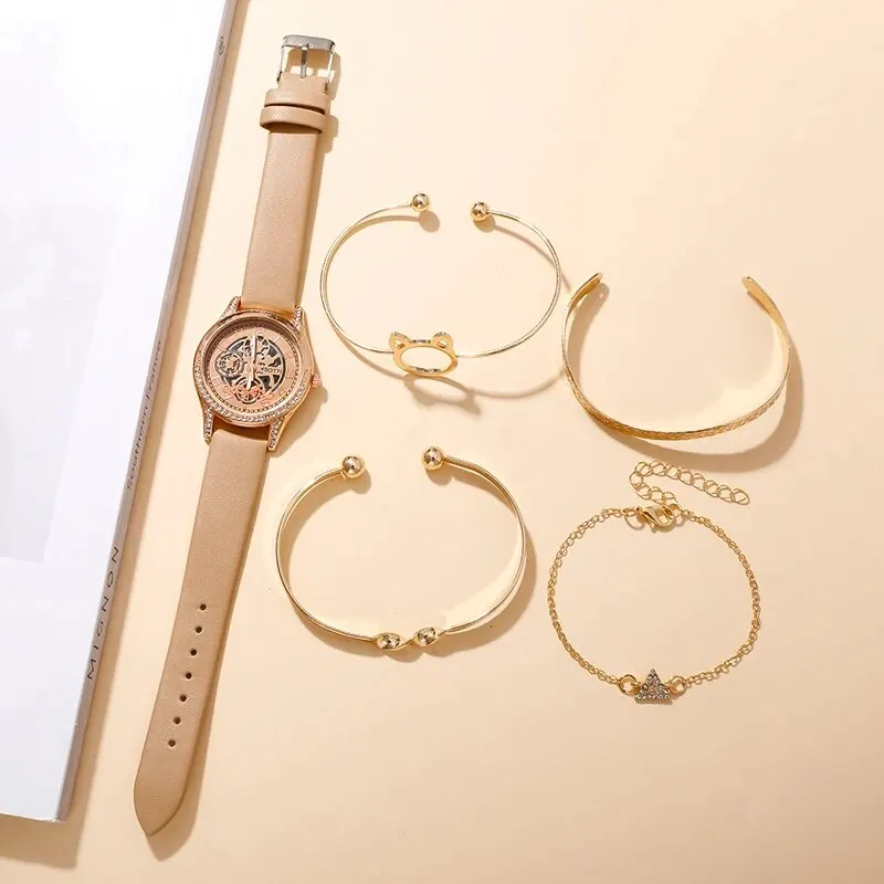 Модные кварцевые наручные часы для женщин с кожаным ремешком и пряжкой корпус из