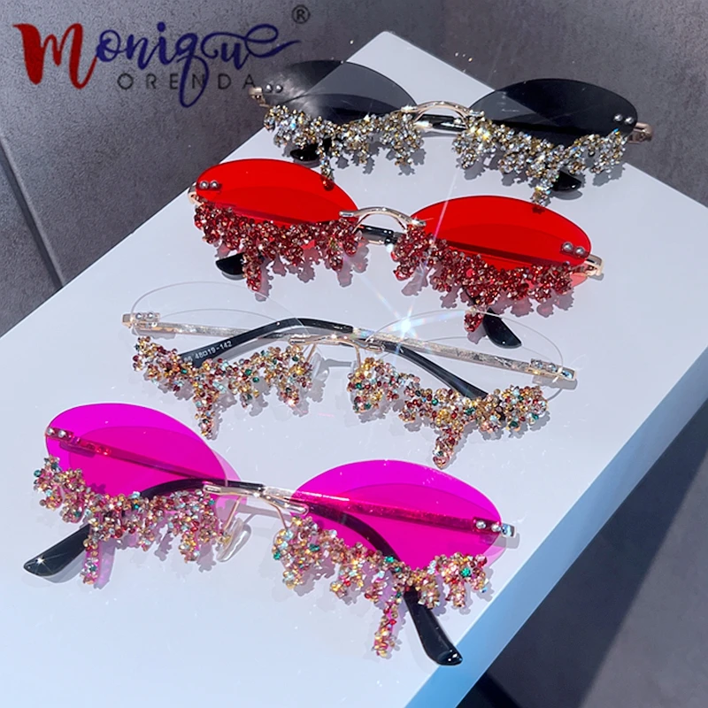

Luxury Sunglasses WomenSmall Rimless Tear Shape Brand Designer Punk Party Style Sun Glasses Gafas De Sol