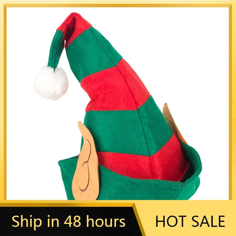 

Рождественская шапка-эльф для взрослых и детей, красные и зеленые полосатые дизайнерские шапки Санта, украшения, шапка для вечеринки, реквизит для рождевечерние НКИ h08
