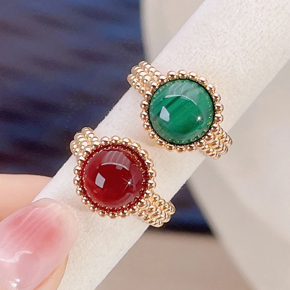 

2022 роскошный бренд 18K Качество V золото натуральный драгоценный камень сердолик Малахит кольцо розовая роза для женщин Свадьба великолепные дизайнерские ювелирные изделия