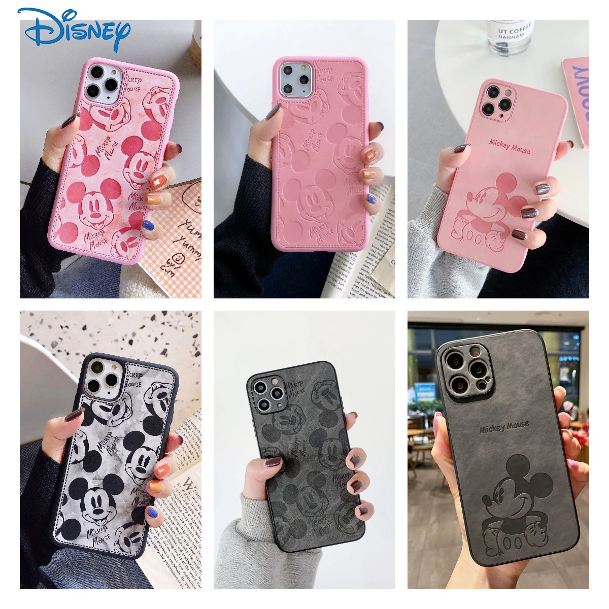 

Disney Leather Mickey Case for iPhone 11 12 13 Pro max Mini X XS MAX XR 7 8 Plus Black Pink Minnie Mouse Phone Funda Cover