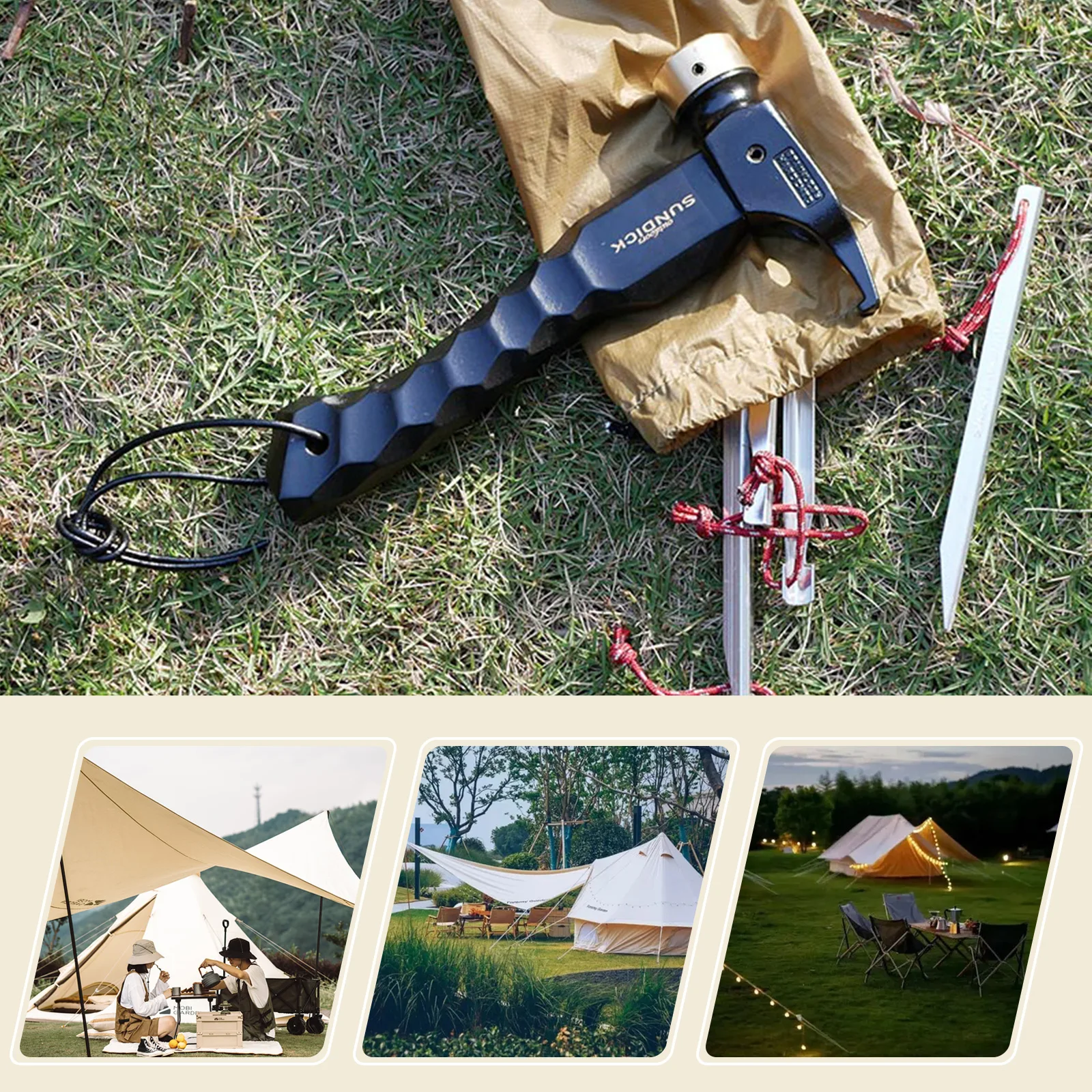 

Tent Peg Stake Puller Short Wood Handle Canopy Tents Ground Spikes Hammers with Lanyard Outdoor Tools for Mountaineering Hiking