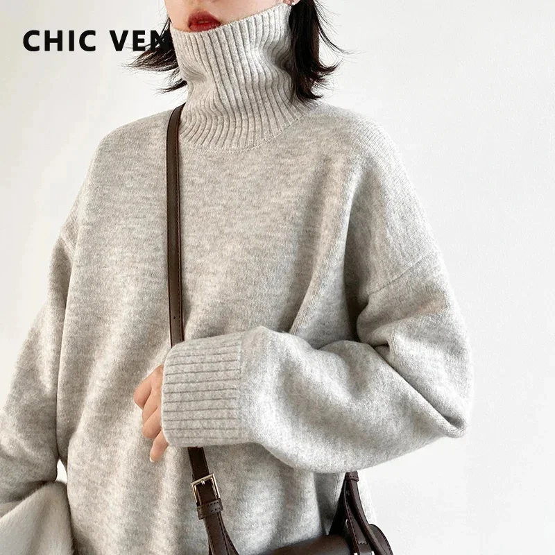 

Korean Women's Sweater Loose Turtleneck Sweaters Warm Sid over Knitwear Basic Female Tops Autumn Winter 2023