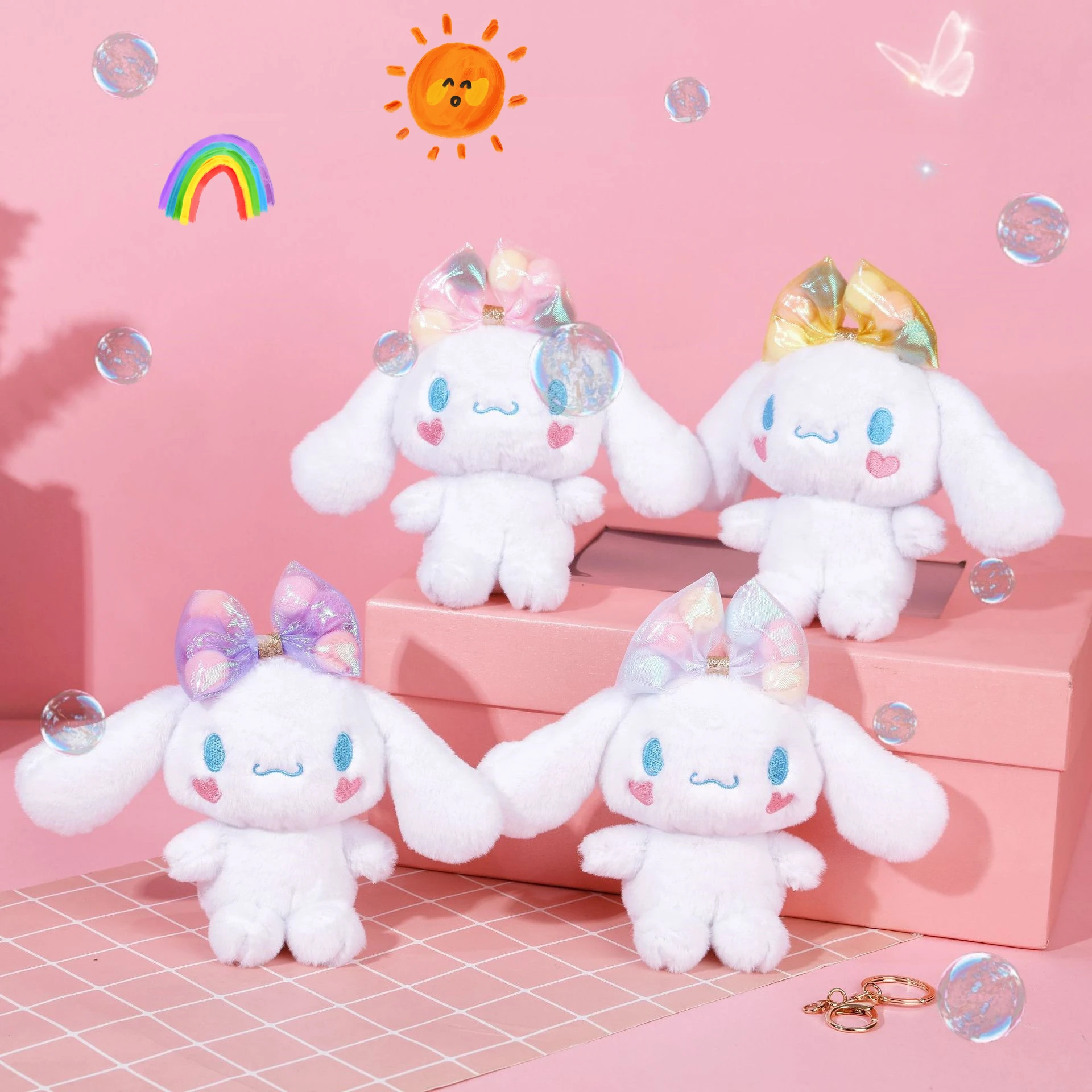 

Sanrio Anime Cartoon Image Cinnamoroll Plush Toy Keychain Kawaii Stuffed Animals Plushies Pendant for Children Girls Toy Gifts
