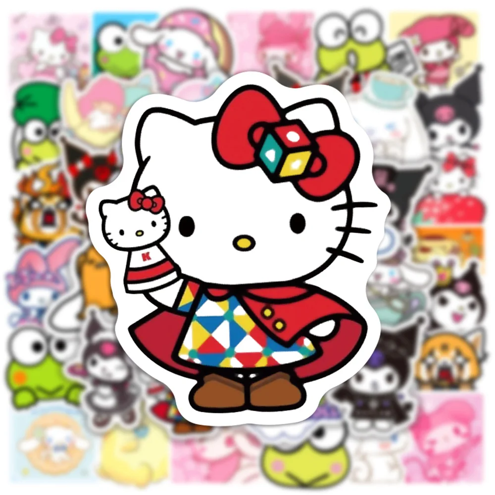 

50pcs Sanrio Anime Cute Kuromi My Melody Hello Kitty Sticker Beautiful Scrapbook Stationery Waterproof Laptop Gifts for Kids