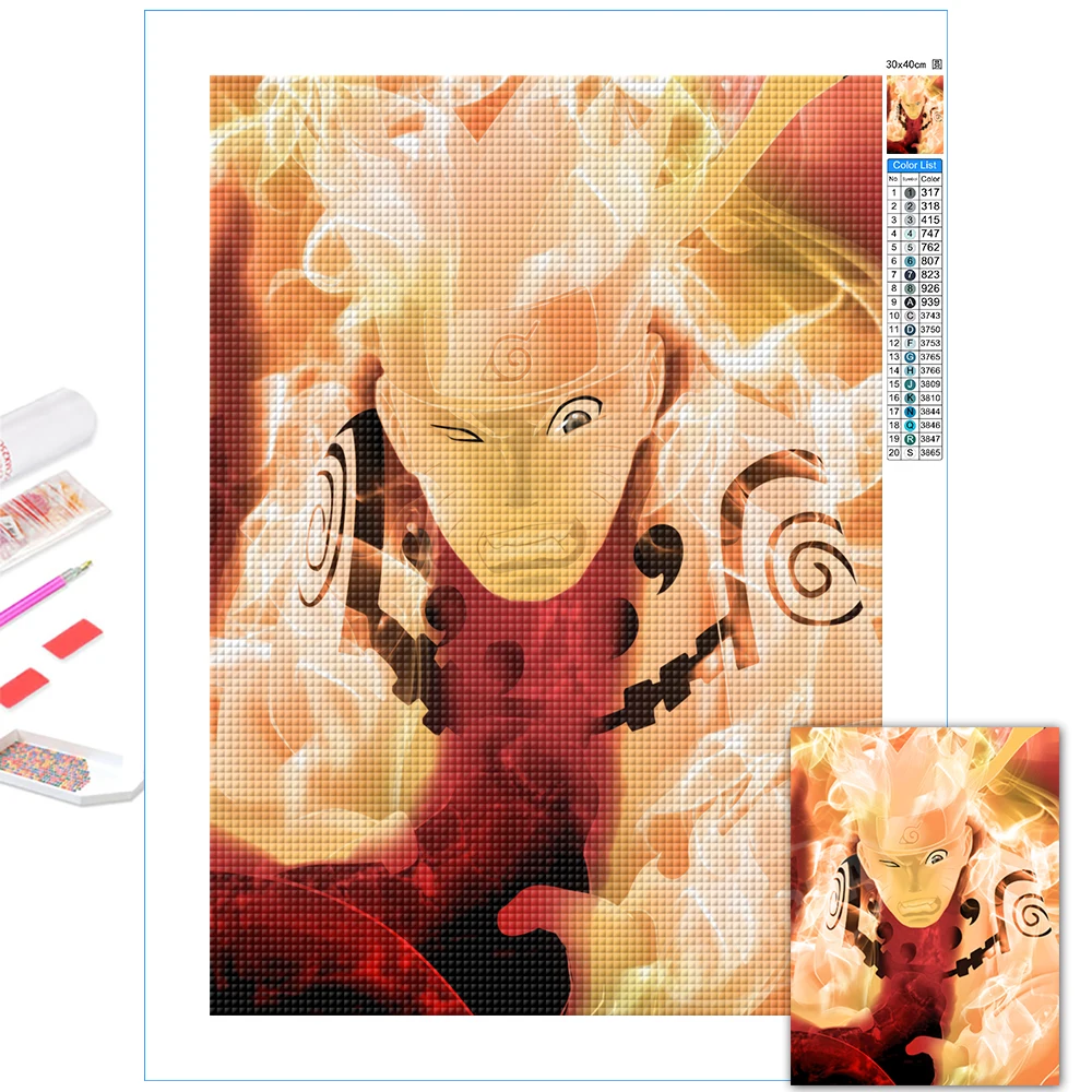 

Six Paths Mode 5D Full Round Drill Embroidery Classic Anime Uzumaki Naruto Cross Stitch Boy Bedroom Home Decor Diamond Paintings