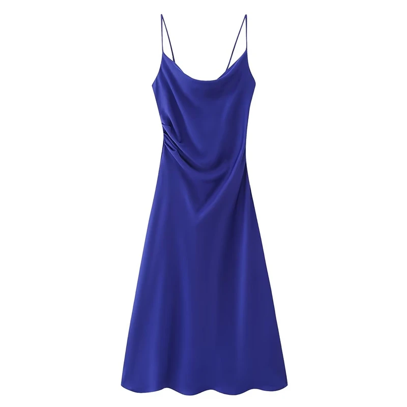 

Новинка лета 2023, женское шелковое атласное облегающее плиссированное платье на бретелях с V-образным вырезом, привлекательная поясная сумка с открытой спиной, длинная юбка на бедрах