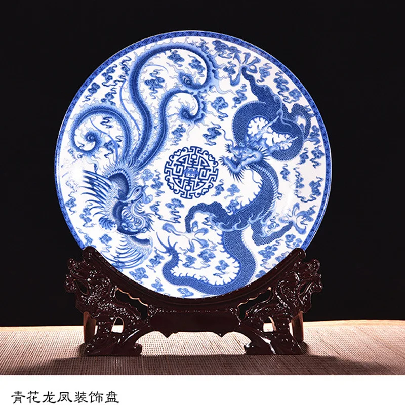 Синяя и белая тарелка для сиденья с изображением дракона феникса подвесная