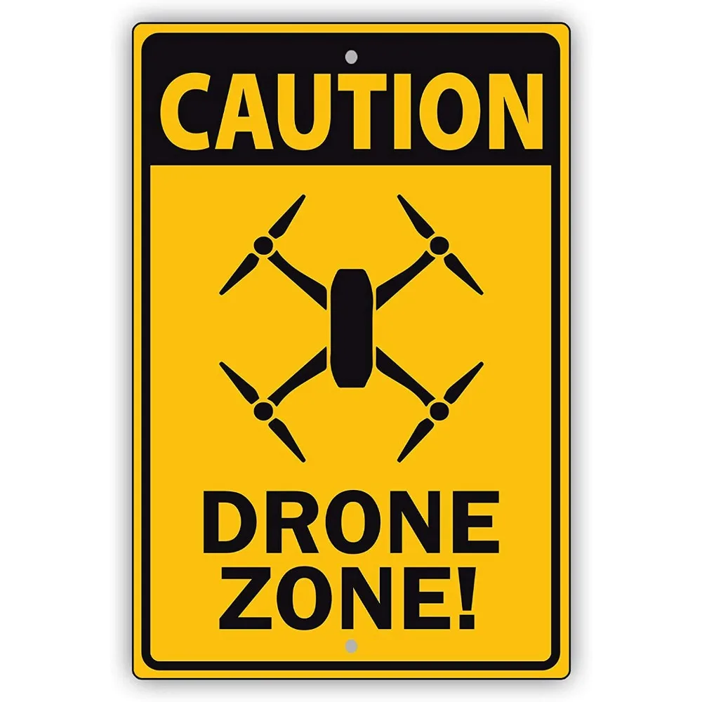 Предупреждение о послеслеотпечатках, уведомление о рабочем строительстве зоны дрона, уникальный новый алюминиевый металлический знак 8 дюймов x 12 дюймов