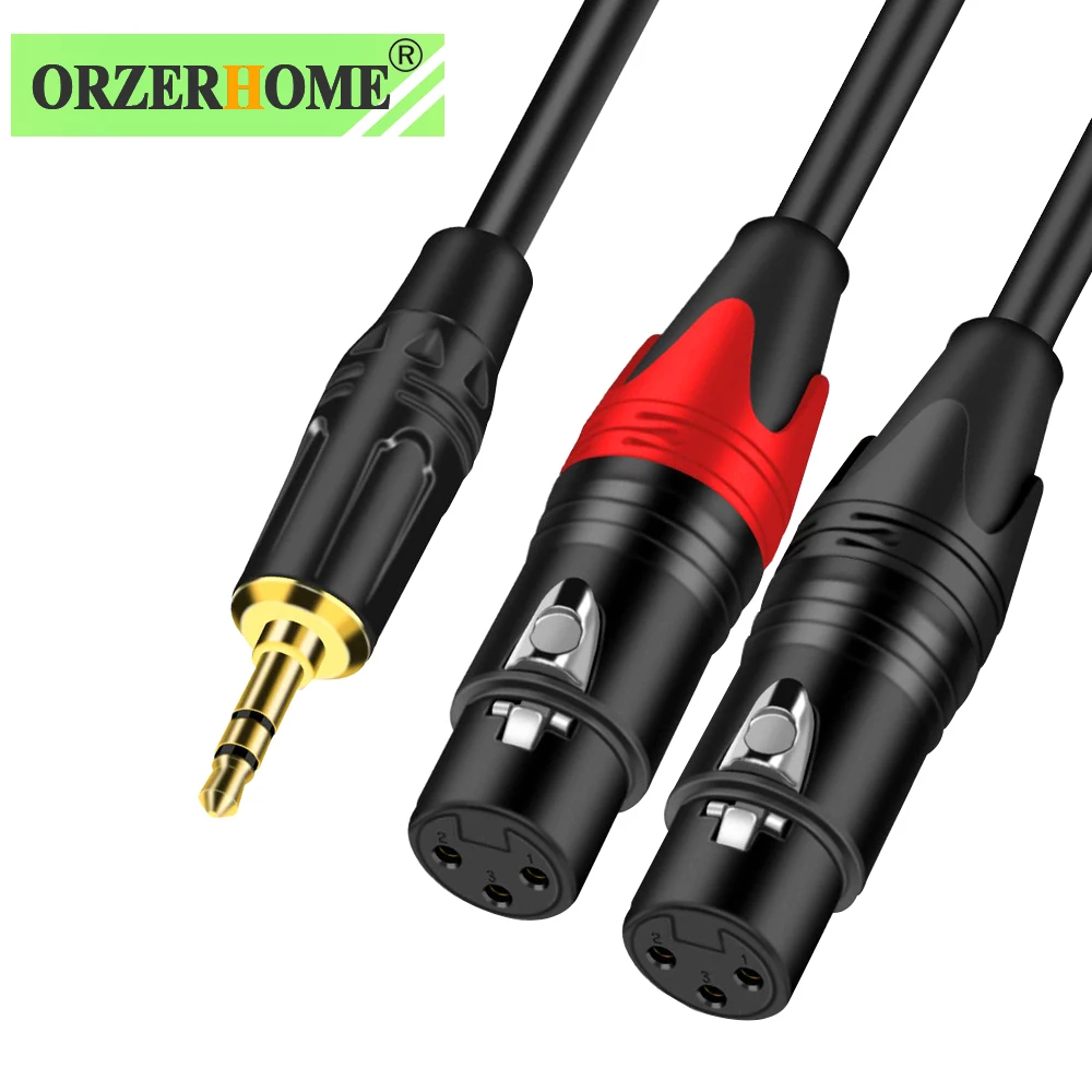 

ORZERHOME 3.5mm TRS Stereo Jack to Double XLR Male Aux Audio Cord 1/8 Inch to 3 Pin XLR Female Adapter Breakout Y Splitter Cable