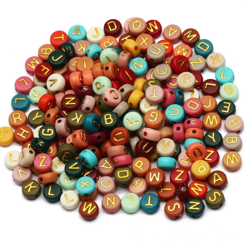 

Mixed Colorful Acrylic Letter Alphabet Beads Round Flat Loose Spacer Bead 4x7mm