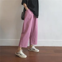 2021 chic ankle length large size 4xl women mujer harajuku high waist all match trousers solid baggy eens straight casual pants