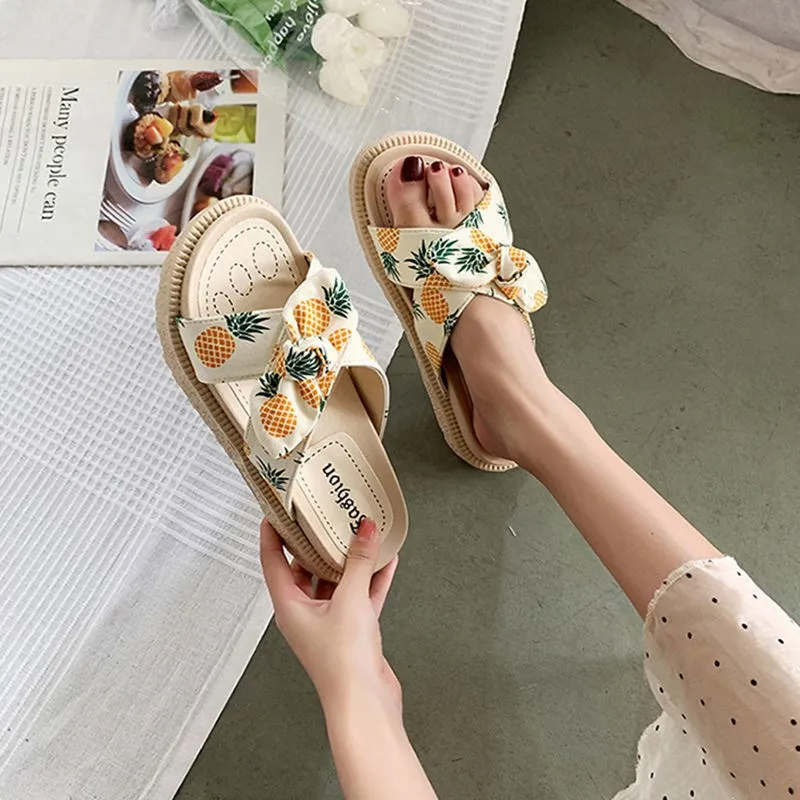 New Fairy Style Lady Summer Slippers Thick Platform Flat Sandals With Butterfly-Knot Summer Flip Flops Women Outdoor Sandals