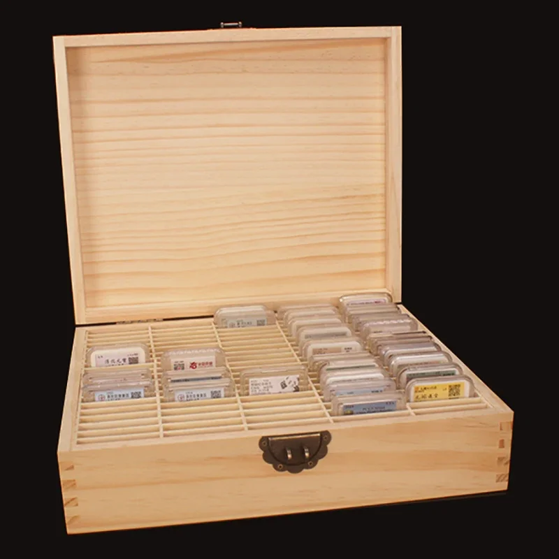 Деревянная шкатулка для хранения монет 100 отделений стандартная с замком и